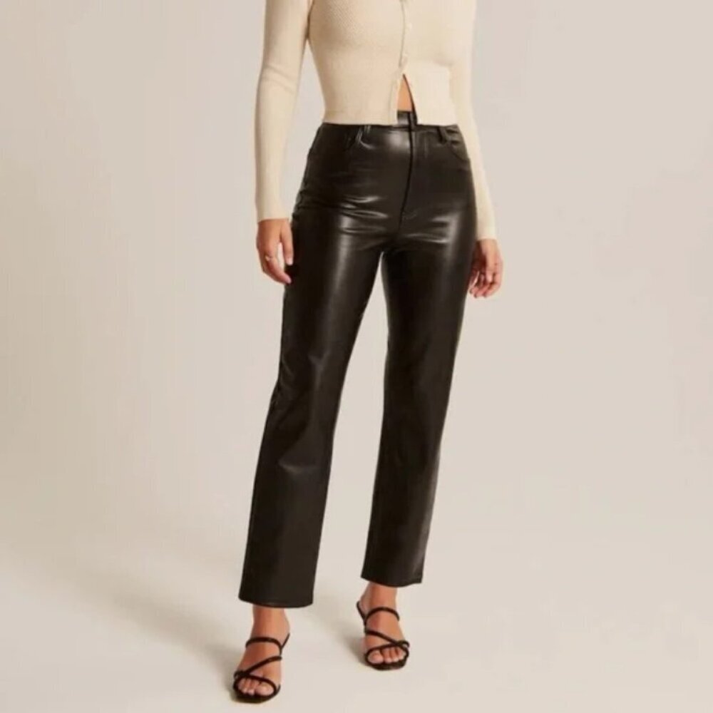 Abercrombie & Fitch Vegan Leather Curve Love Ankle Straight Ultra High Rise Pant